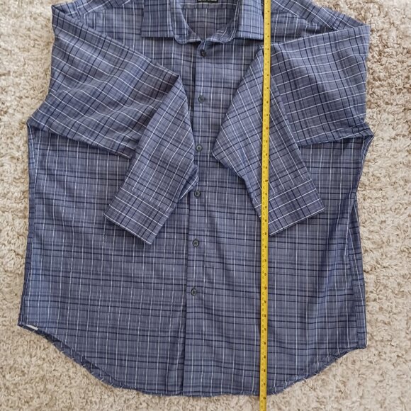 Calvin Klein Men's Dress Shirt Sz 2X Blue with Blue Plaid Long Sleeve Slim Fit - Picture 8 of 8